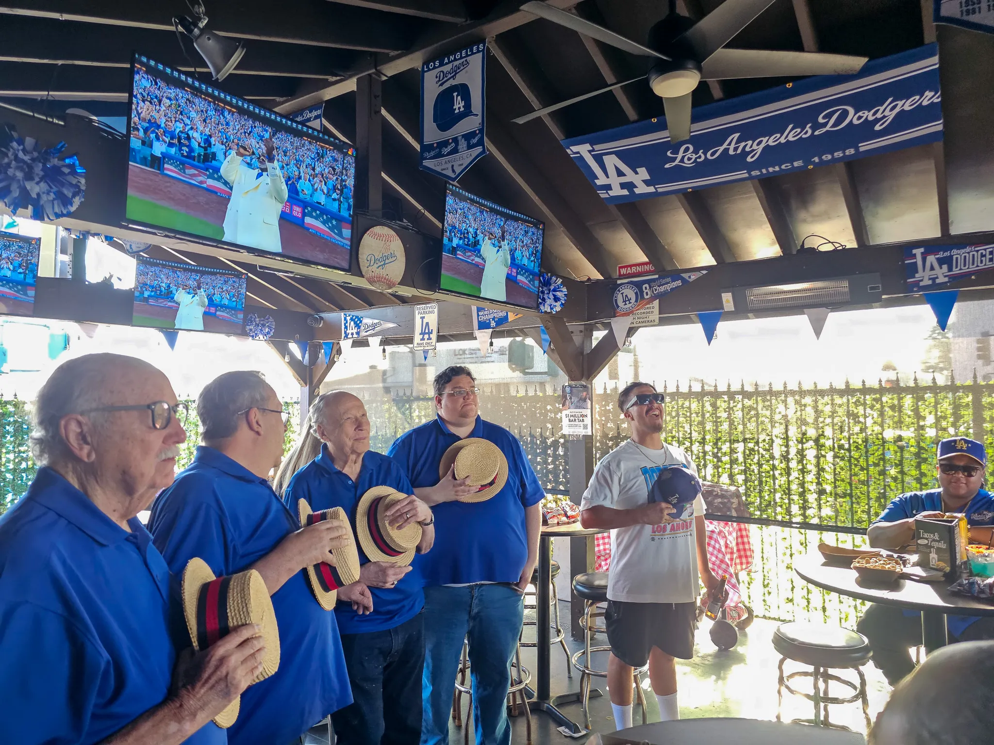 Dodgers watch party on the covered patio at The Greatest Hawthorne